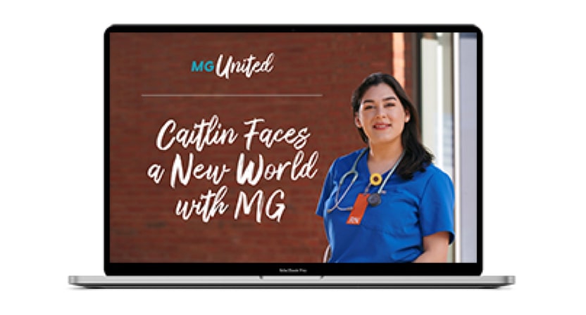 Laptop view of Caitlin's MG story article