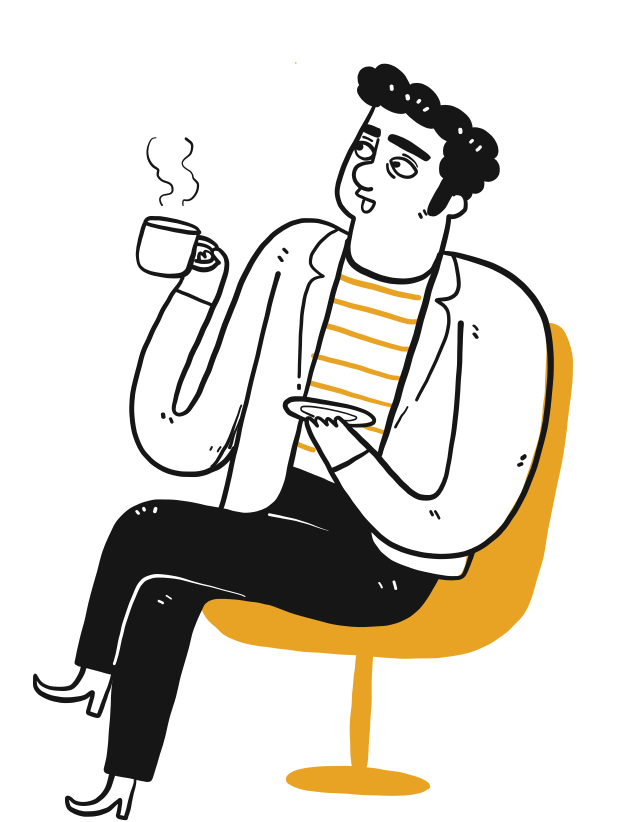 Illustration of man sitting with coffee