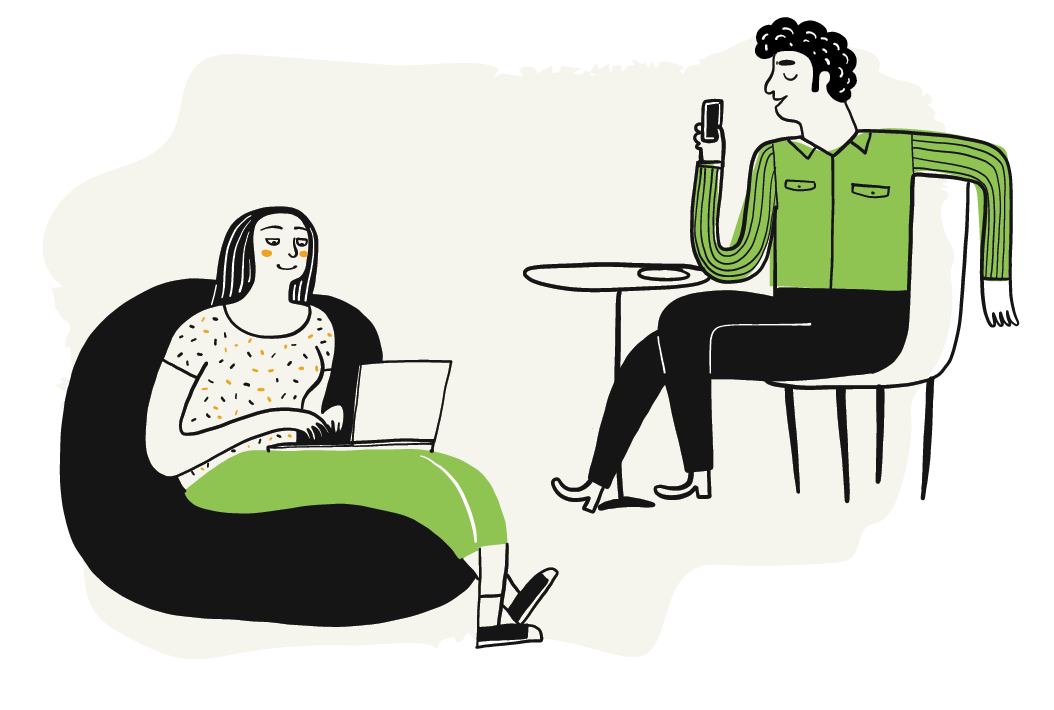 Illustration of two people talking