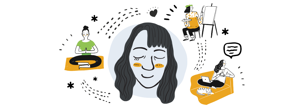 Illustration of woman thinking about calming activities