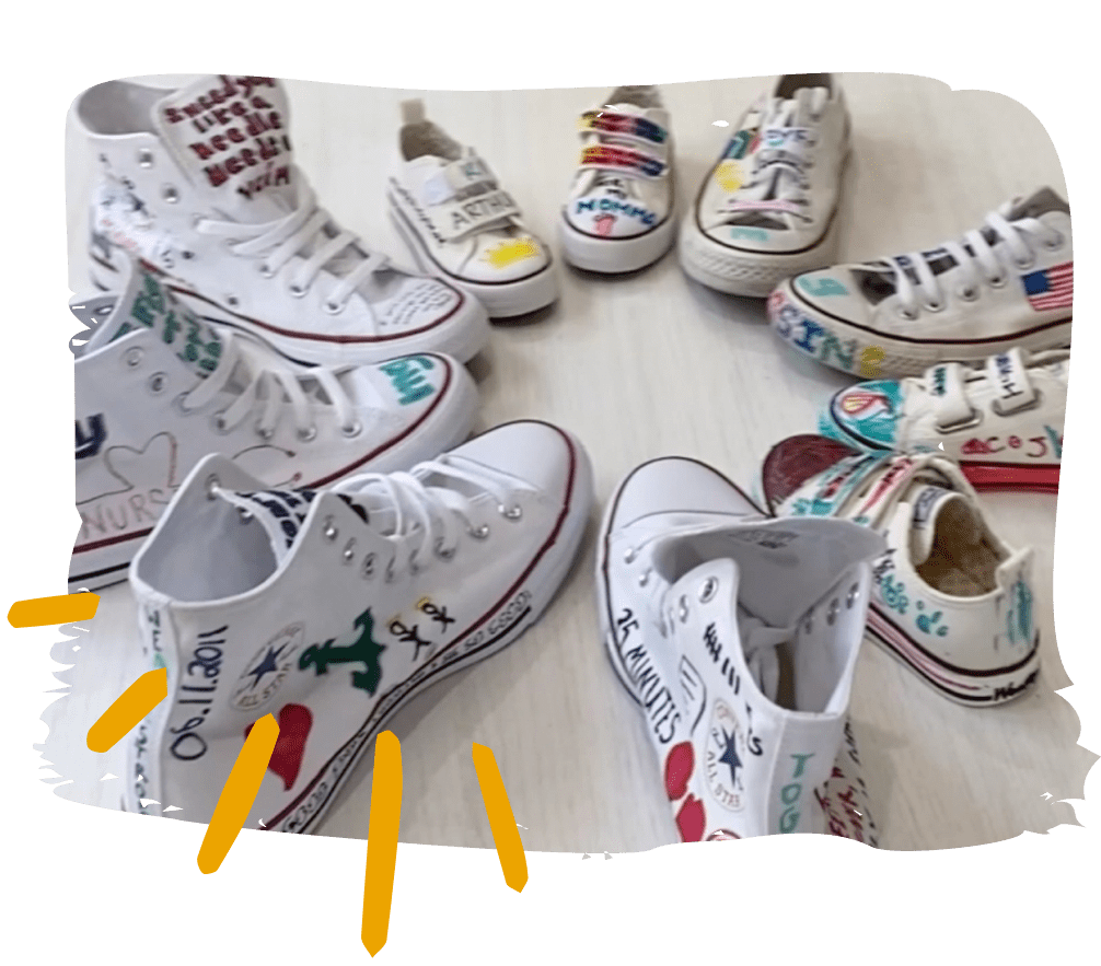 Artfully painted shoes in a circle